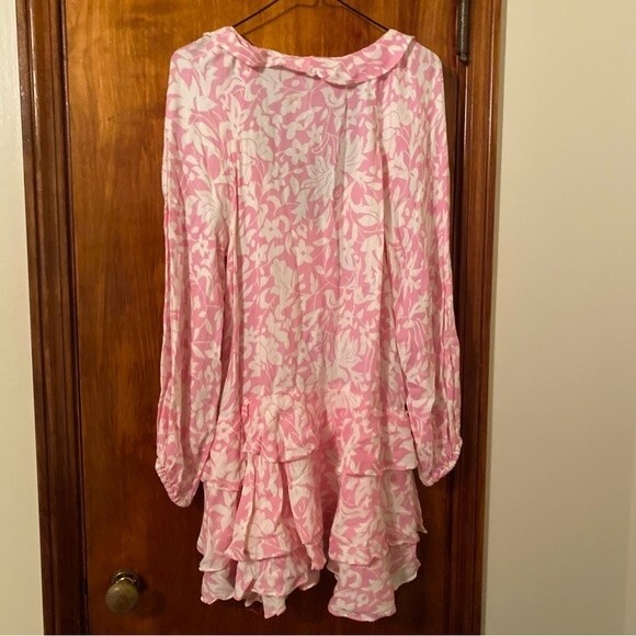 Free People Dress Rebecca Bubblegum Pink White Ruffle Long Sleeve Boho Small - Picture 7 of 10